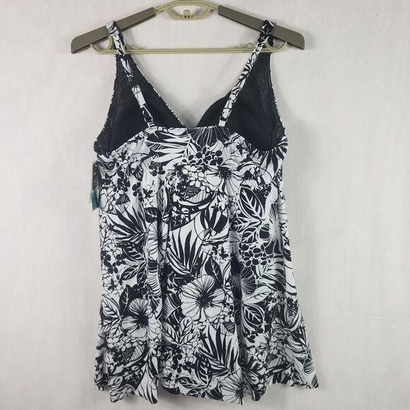 Swim Solutions Swimdress Womens 18W Black White Floral One Piece Tummy Control - Picture 5 of 16